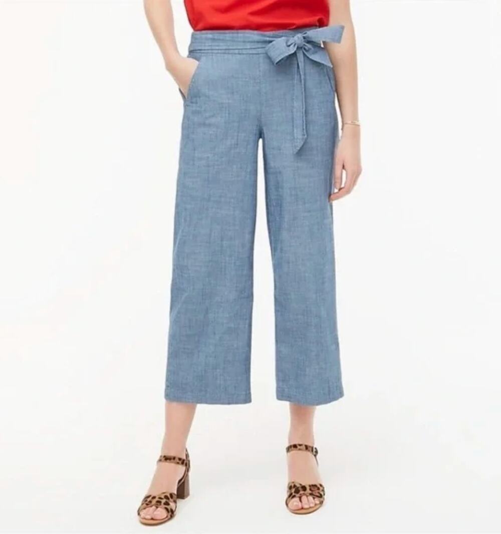 J. Crew Chambray Tie-Waist Pant Blue Classic Wash L0874 Size 4
